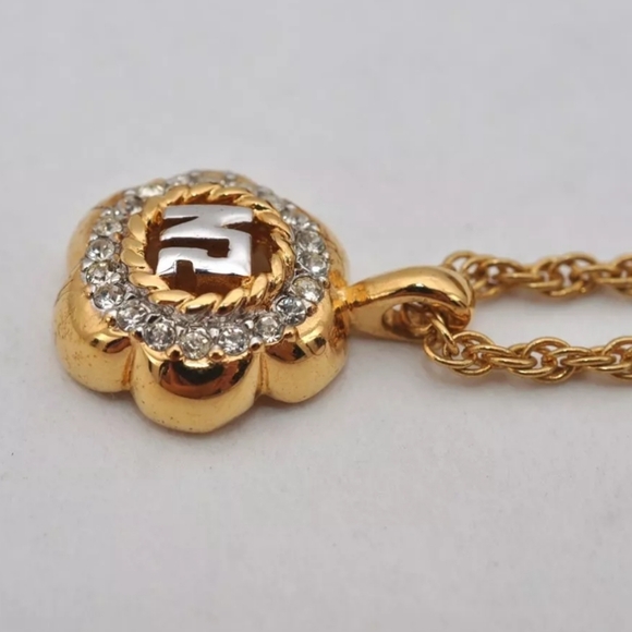 Nina Ricci Goldplated Necklace W/Rhinestone Logo Pendant EUC! - Picture 4 of 14